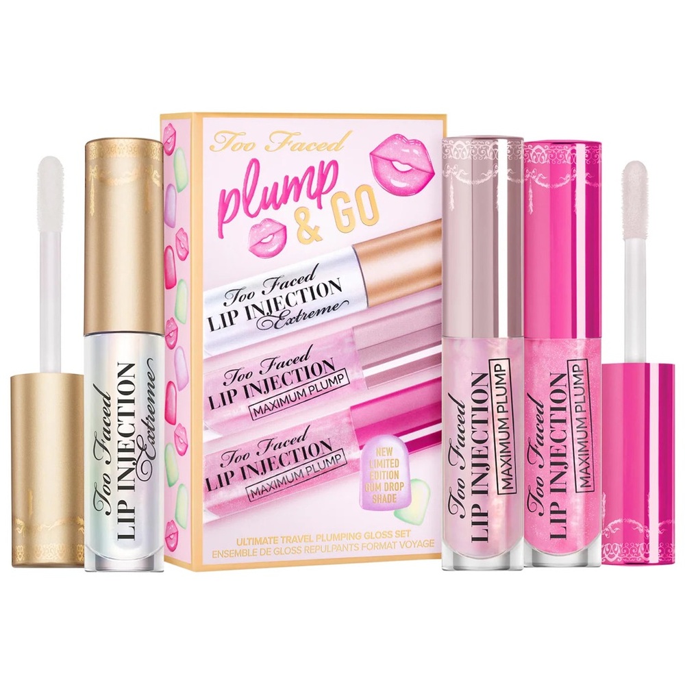 NEW Too Faced Mini Plump and Go Ultimate Travel Plumping Gloss Set